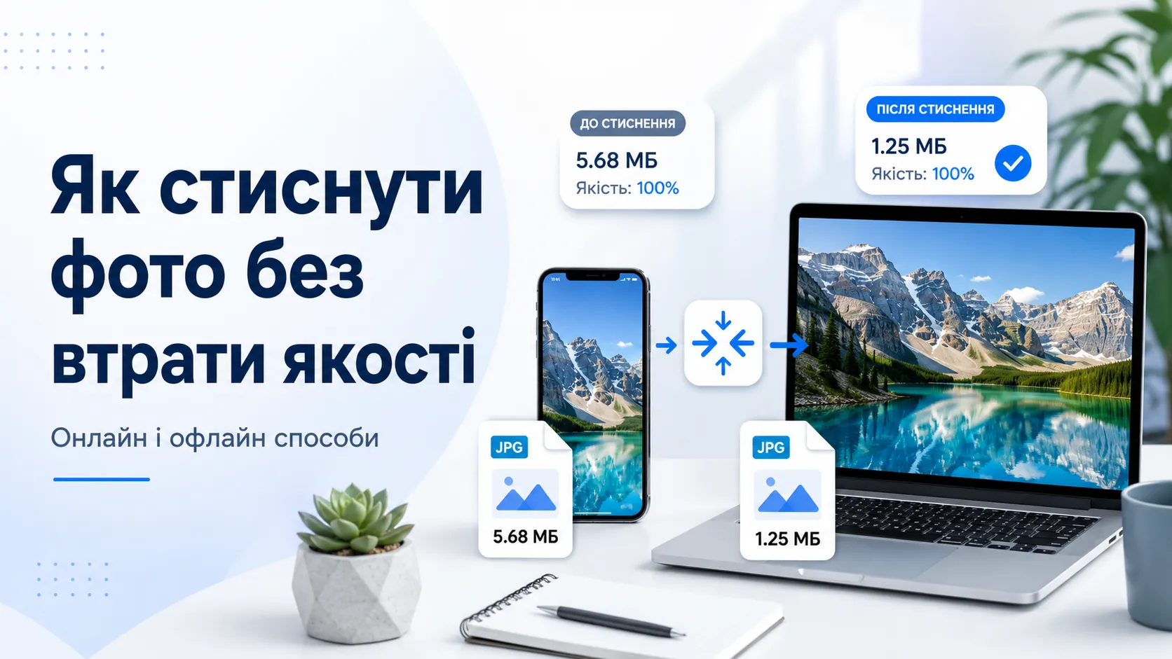 Порівняння фотографії до та після стиснення без помітної втрати якості